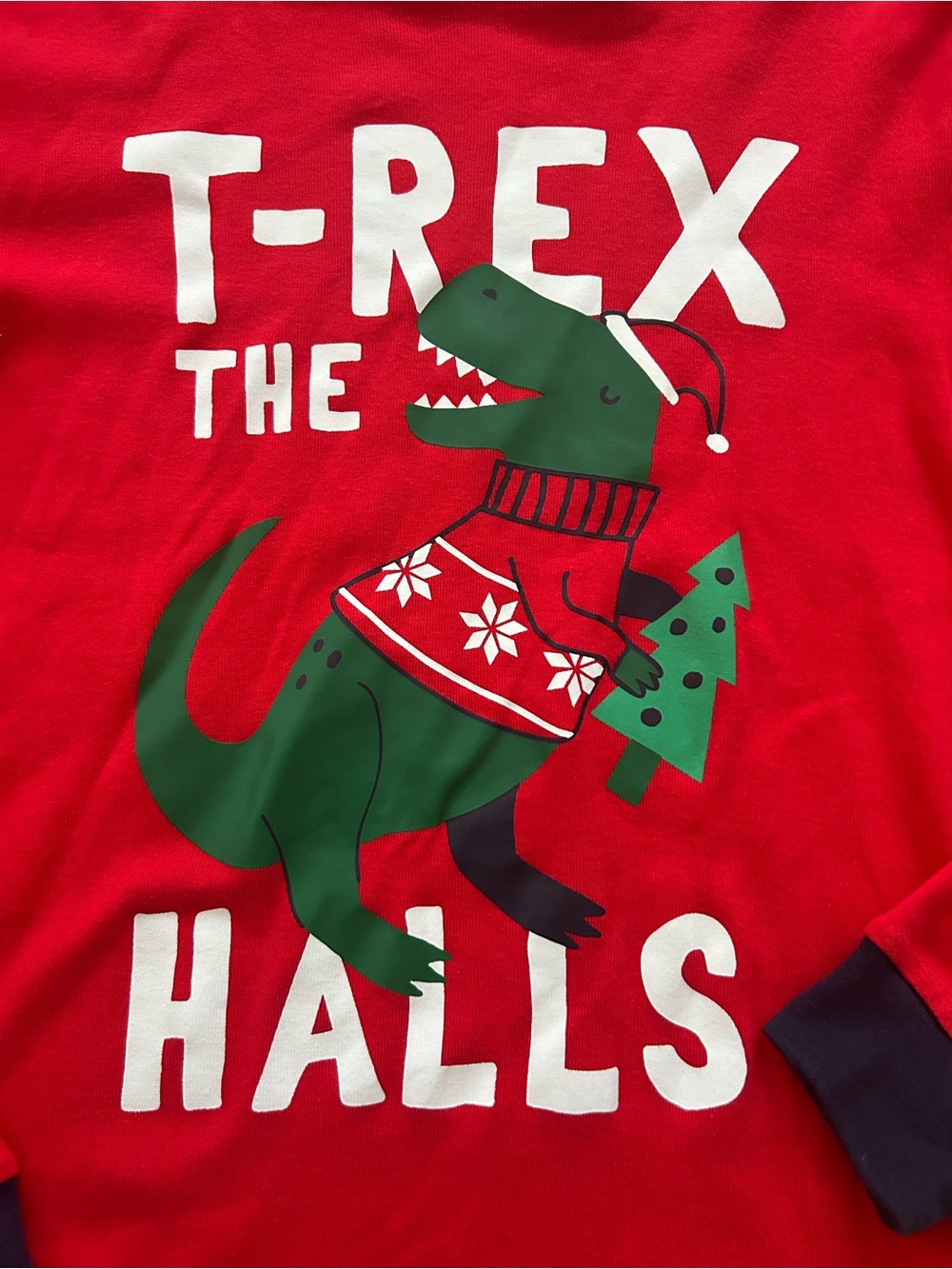 Carter's Boys Christmas Pajama Shirt "T-Rex The Halls" Red Dino Size 14 NWT - Picture 3 of 5
